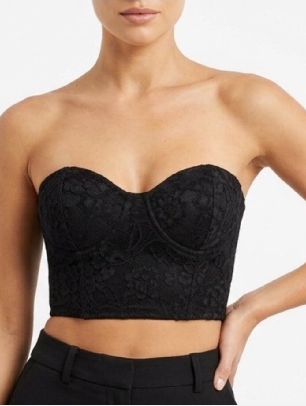 Naked Wardrobe Corset Floral Lace Crop Top Party Siren Night Out XL NWOT Black
